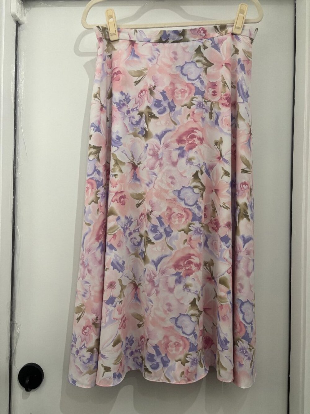 Koret Petite Floral Midi Skirt 14P Pink Purple A-Line Pull On